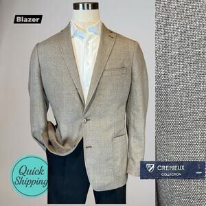 Creameuix Collection L 42R Tan Hopsack Unlined Casual Weekender Blazer Note